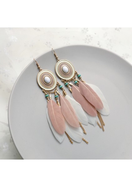 Kadın Sahte Tüy Küpe Bohemian Saçak Püskül Uzun Damla Dangle Küpe Seti Boho Hint Takı Kadın Kızlar Için (Yurt Dışından)