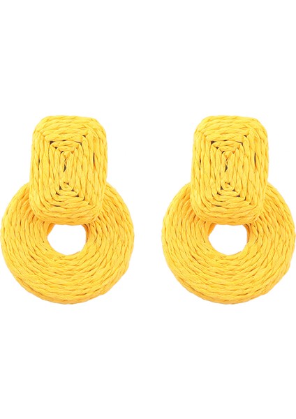 Rafya Yuvarlak Damla Küpe, Rattan Halka Sallantılı Küpe, Retro Örgülü Yuvarlak Küpe, Kadın Geometrik Sallantılı Küpe,sarı (Yurt Dışından)