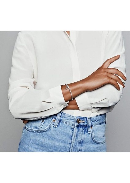 Şeffaf Kübik Zirkonlu Som Gümüş Kadınlar Için Parlak Zincir Charm Bileklik, 6,7 In / 17 cm (Yurt Dışından) modelleri