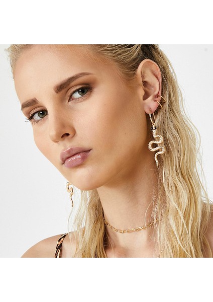 Adet Yılan Küpe Hoop Küpeler Punk Rhinestone Yılan Bırak Dangle Saplama Küpe Minimalist Kristal Uzun Yılan Küpe Kadınlar Için Genç Kız Takısı Hediye, Altın (Yurt Dışından)