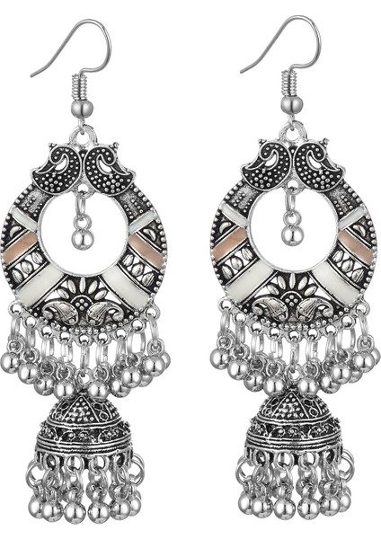 Yuvarlak Çan Püskül Küpe Bayanlar Vintage Çan Püskül Kolye Etnik Geleneksel Hint Mısır Çingene Damla Küpe (Yurt Dışından)
