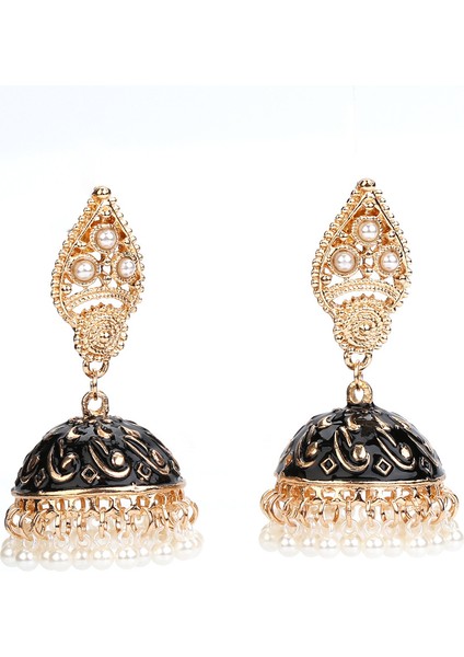 El Işi Geleneksel Düğün Kıyafeti Sahte Kundan Çivili Çiçek Emaye Jhumka Jhumki Küpe Kadınlar Kızlar Için Hint Etnik Moda Takı (Yurt Dışından)