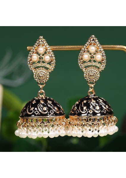 El Işi Geleneksel Düğün Kıyafeti Sahte Kundan Çivili Çiçek Emaye Jhumka Jhumki Küpe Kadınlar Kızlar Için Hint Etnik Moda Takı (Yurt Dışından) fiyatları