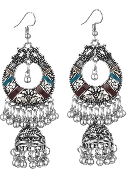 Yuvarlak Çan Püskül Küpe Bayanlar Vintage Çan Püskül Kolye Etnik Geleneksel Hint Mısır Çingene Damla Küpe (Yurt Dışından)