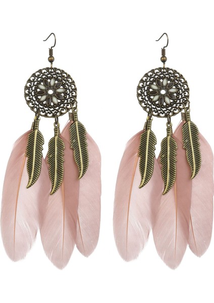 Kadın Sahte Tüy Küpe Bohemian Saçak Püskül Uzun Damla Dangle Küpe Seti Dream Catcher Tasarım ile Kadın Kızlar Için (Yurt Dışından)