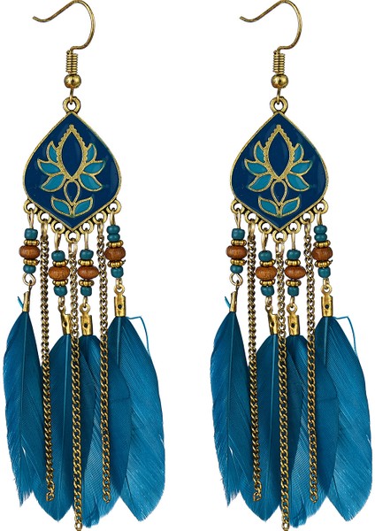 Kanca Küpe Tüy Dangle Bırak Bohemia Su Damlası Zincir Püsküller Küpe Vintage Boncuklu Etnik Takı Kadınlar Için Hediyeler (Yurt Dışından)