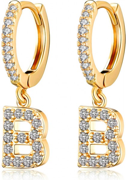 Kadınlar Kızlar Için Hoop Küpeler 18 K Altın Kaplama Zarif Küçük Dangle Hoop Kübik Zirkonya Ilk Küpe --- B (Yurt Dışından) fiyatları