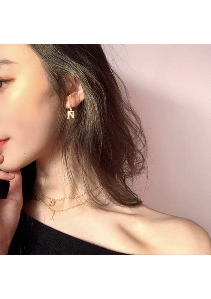 Kadınlar Kızlar Için Hoop Küpeler 18 K Altın Kaplama Zarif Küçük Dangle Hoop Kübik Zirkonya Ilk Küpe --- B (Yurt Dışından) indirimleri