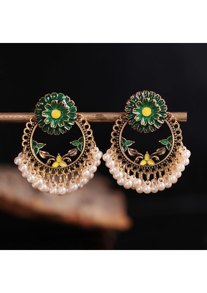 Renkli Etnik Vintage Yuvarlak Geometrik Çiçek Bırak Dangle Küpe Kadınlar Için Inci Emaye Süs Bohemian Düğün Takı (Yurt Dışından) fiyatları