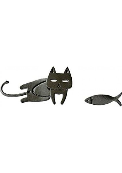 Kedi ve Balık Küpe Kadın Moda Düğme Küpe Asimetrik Tasarım Takı Hediye Siyah (Yurt Dışından)