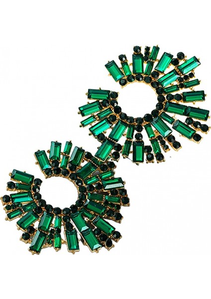 Çift Düğme Küpe Ayçiçeği Şekli Çok Renkli Rhinestone Takı Vintage Boho Küpe Kültürler Kız Plaj Gül Yeşili (Yurt Dışından)
