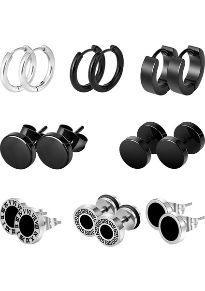 8 Pairs Siyah Paslanmaz Çelik Saplama Küpe Erkekler Kadınlar Için Küçük Hoop Küpe Seti Erkekler Için Serin Goth Punk Küpe Halter Küpe (Yurt Dışından)