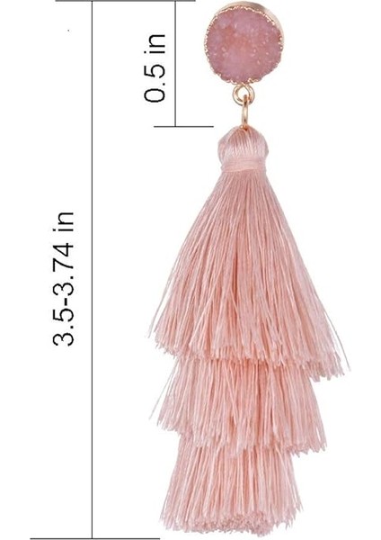 Kadın Renkli Püskül Küpe - Katmanlı Püskül Küpe (Pembe) (Yurt Dışından)