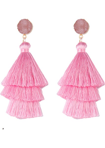 Kadın Renkli Püskül Küpe - Katmanlı Püskül Küpe (Pembe) (Yurt Dışından) fiyatları