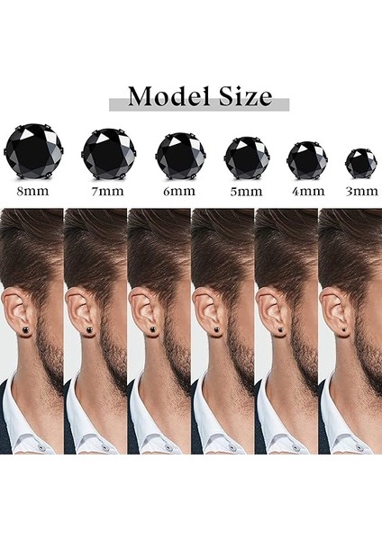 Paslanmaz Çelik Erkek Bayan Saplama Küpe Siyah Yuvarlak Kübik Zirkonya Kakma, 6 Çift (Boyut: 3mm-8mm) (Yurt Dışından) modelleri