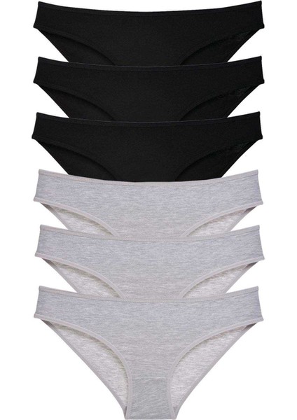 6 adet Süper Eko Set Likralı Kadın Slip Külot Siyah Gri
