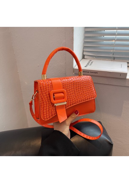 Timsah Desenli Basit Küçük Kare Çanta Dokulu Crossbody Çanta (Yurt Dışından)