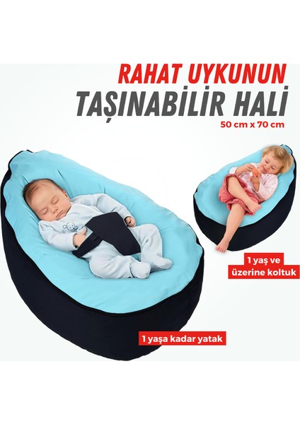 Yeni Doğan Bebek Yatağı,Fasulye Yatak,Fermuarlı Bebek Koltuğu, Yıkanabilir Kılıf Mavi