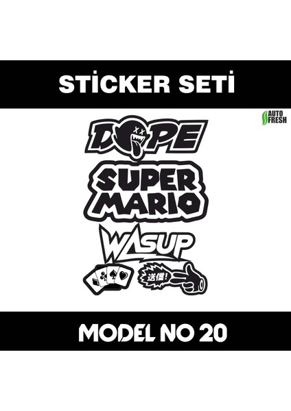 Süper Mario - Set Sticker Yazıları - Araba Motorsiklet Atv Cam Dolap Uyumlu Etiket
