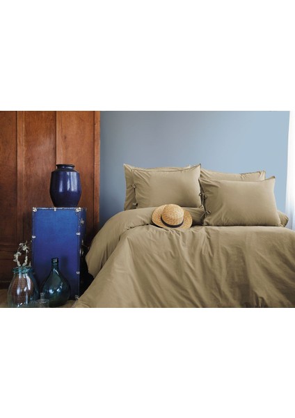 İssimo Home Savanna Yıkanmış %100 Pamuk Poplin Bej king Size Nevresim Takımı fırsatları