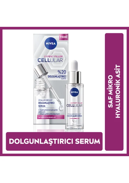 NIVEA Cellular Expert Filler Hyaluronik Asit Dolgunlaştırıcı Cilt Serum 30ml, Yoğun Nemlendirici