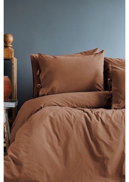 Savanna Yıkanmış %100 Pamuk Poplin tarçın King Size Nevresim Takımı