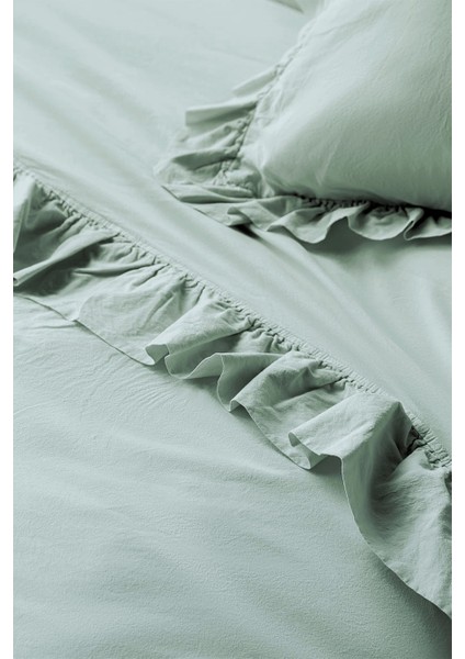 Frill Mint Yıkanmış %100 Pamuk Poplin Nevresim Takımı Çift Kişilik fırsatları