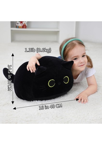 Kara Kedi Peluş Oyuncak 16'' Kara Kedi Yastık, Yumuşak Peluş Bebek Kara Kedi Doldurulmuş Hayvan, 3D Kara Kedi Peluşlar Yastık Bebek Sevimli Peluş Oyuncaklar Şekil Kedi Tasarımı Kan (Yurt Dışından) fırsatları