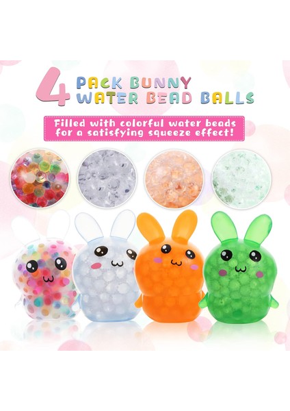 Çocuklar Yetişkinler Için 4 Paket Yumuşacık Paskalya Tavşanı Stres Topları Oyuncak, Rahatlamak Için Su Boncuklarıyla Dolu Stres Giderici Fidget Topları, Paskalya Partisi Lehine Hed (Yurt Dışından)