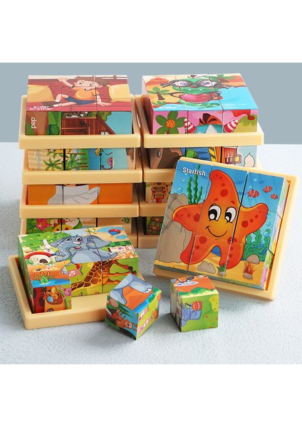 Ahşap Blok Bulmacalar Bebek Çocuk Oyuncakları Montessori Öğrenme Oyunları Depolama Tepsisi ile 3 4 5 Okul Öncesi Için Eğitici Interaktif Oyuncaklar - 6 Bulmaca 1'de (Yurt Dışından)
