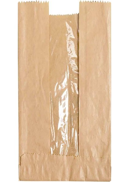 Pencereli Kraft Baget Ekmek Fırın Kese Kağıdı - Küçük Boy - 12 x 28 Cm. - 0.5 Kg.lık - 5 Paket