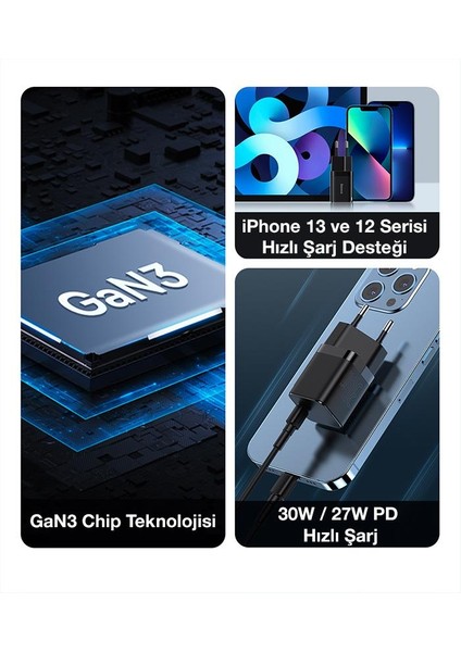 Gan3 Seri Pd3.0, Qc4+ Pps 30W Şarj Başlık Iphone Şarj Iphone 11 12 13 14 15 Pro Max Şarj Başlık
