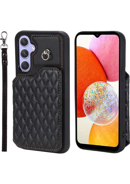 Samsung Galaxy A14 5g / A14 4g Kickstand Case Pu Deri+Tpu Rfıd Engelleme Telefon Kabuğu Bilek Kayışı (Yurt Dışından)