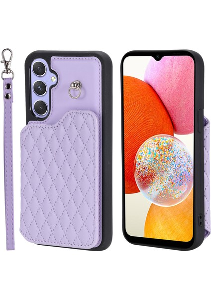 Samsung Galaxy A14 5g / A14 4g Kickstand Case Pu Deri+Tpu Rfıd Engelleme Telefon Kabuğu Bilek Kayışı (Yurt Dışından)