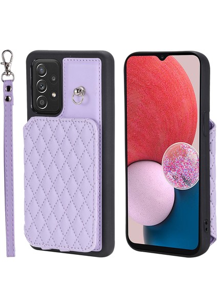 Samsung Galaxy A13 Kickstand Rfıd Engelleme Telefon Kılıfı Pu Deri + Tpu Telefon Kapağı Bilek Kayışı (Yurt Dışından)