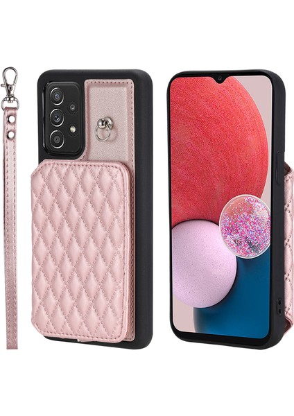 Samsung Galaxy A13 Kickstand Rfıd Engelleme Telefon Kılıfı Pu Deri + Tpu Telefon Kapağı Bilek Kayışı (Yurt Dışından)