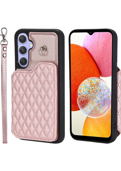 Samsung Galaxy A14 5g / A14 4g Kickstand Case Pu Deri+Tpu Rfıd Engelleme Telefon Kabuğu Bilek Kayışı (Yurt Dışından)