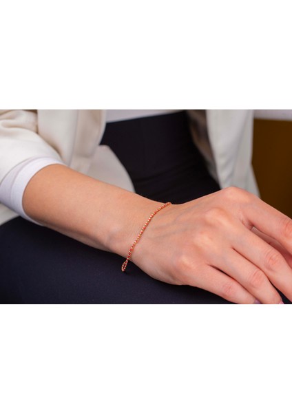 Renkli Mineli Noktalı Toplu Zincir Bileklik 14 Ayar Altın