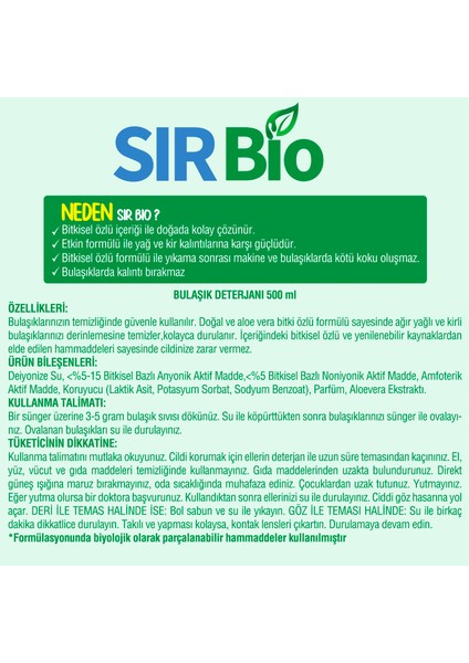 Sır Bio Elde Bulaşık Deterjanı 500 ml