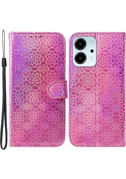 Onur Için Koruyucu Telefon Kapağı 80 Se 5g, Pu Deri Göz Kamaştırıcı Çiçek Deseni Flip Cüzdan Kılıfı Kayışla (Yurt Dışından)