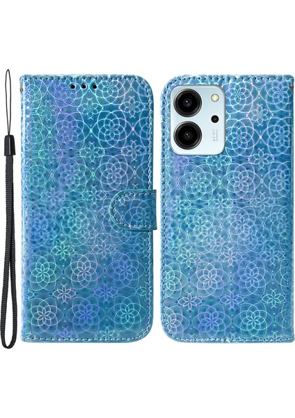 Onur Için Koruyucu Telefon Kapağı 80 Se 5g, Pu Deri Göz Kamaştırıcı Çiçek Deseni Flip Cüzdan Kılıfı Kayışla (Yurt Dışından)