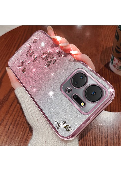 Honor X7A 4g Tpu Gradyan Glitter Rhinestone Çiçek Telefon Kılıfı Kayış (Yurt Dışından) modelleri