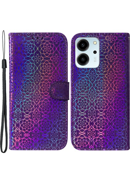 Onur Için Koruyucu Telefon Kapağı 80 Se 5g, Pu Deri Göz Kamaştırıcı Çiçek Deseni Flip Cüzdan Kılıfı Kayışla (Yurt Dışından)