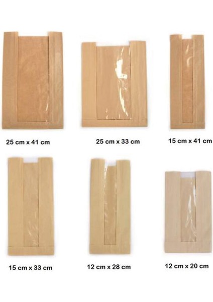 Pencereli Kraft Baget Ekmek Fırın Kese Kağıdı - Orta Boy - 15 x 41 Cm. - 0.510 Kg. - 5 Paket indirimleri