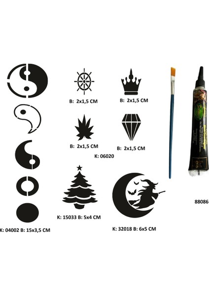 Minimal Parmak Ve Sırt Serisi Tüp Kına Ve Fırça Li Tattoo Geçici Dövme Seti