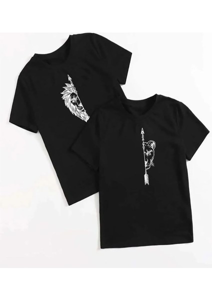 Kadın Erkek Dişi ve Erkek Aslan Çiftler Sevgili Çift Kombini Tasarım Oversize T-Shirt 2'li Takım