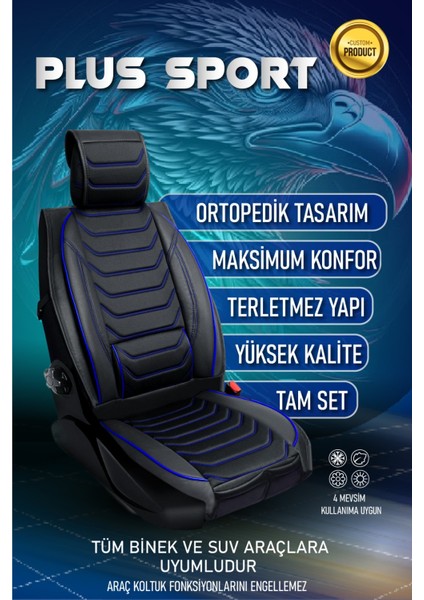 peugeot 107 Lüx Uyumlu Deri Oto Koltuk Kılıfı 5'li Set Tam Takım Lıne Siyah Mavi