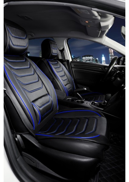 seat Cordoba Lüx Uyumlu Deri Oto Koltuk Kılıfı 5'li Set Tam Takım Lıne Siyah Mavi