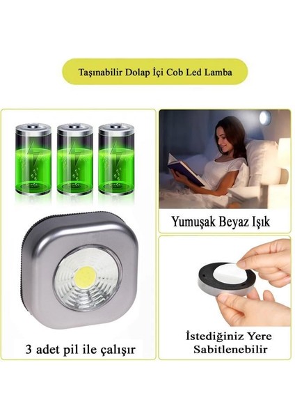 PT-1114 Gri Dolap Içi Lamba - Beyaz Işık Cob LED Gece Aydınlatması fiyatları