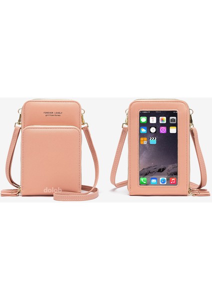 Üç Çekmeli Omuz Cep Telefonu Şeker Rengi Pu Deri Cep Telefonu Büyük Kapasiteli Dokunmatik Ekranlı Bozuk Para Cüzdanı Kadın Crossbody Çantası (Yurt Dışından)